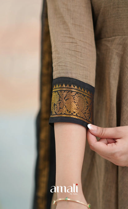 Elephant grey and Black Chettinad Cotton Anarkali - Anarkalis