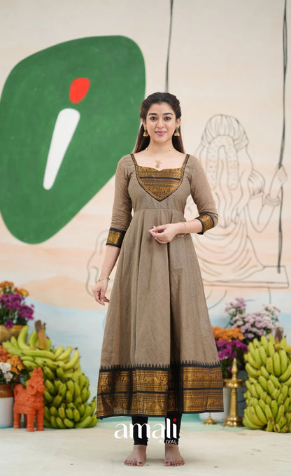 Elephant grey and Black Chettinad Cotton Anarkali - Anarkalis