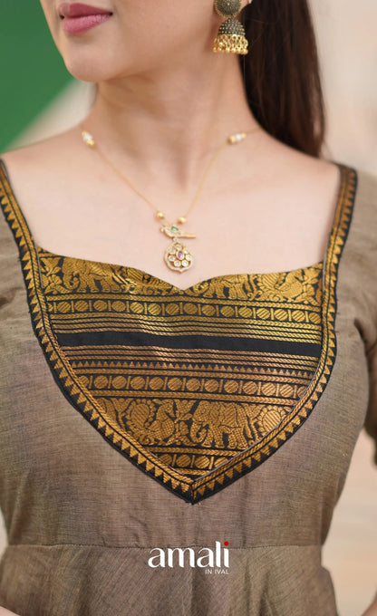 Elephant grey and Black Chettinad Cotton Anarkali - Anarkalis