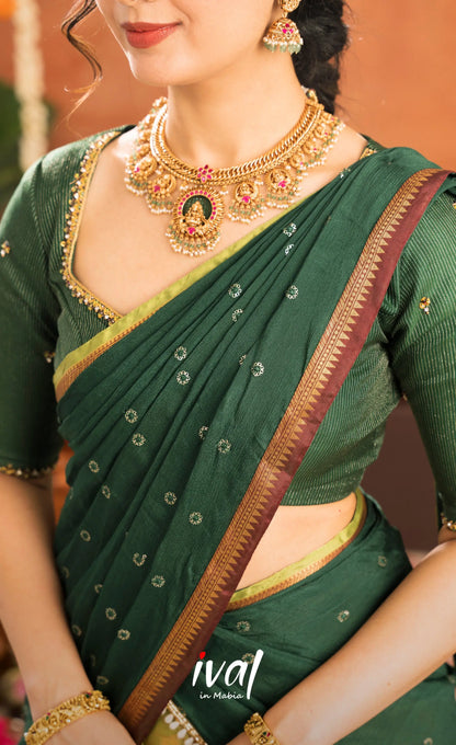 Emerald Organza Halfsaree - Light green and Bottle green - Half Sarees