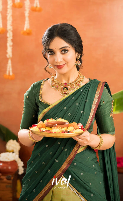 Emerald Organza Halfsaree - Light green and Bottle green - Half Sarees