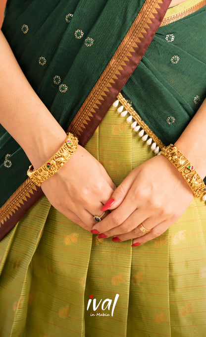 Emerald Organza Halfsaree - Light green and Bottle green - Half Sarees