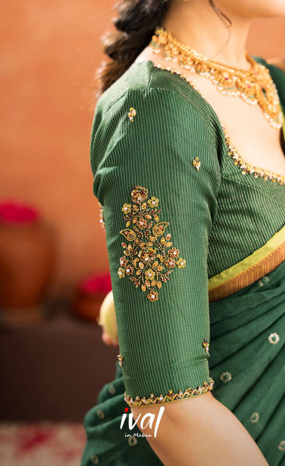 Emerald Organza Halfsaree - Light green and Bottle green - Half Sarees