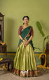 Emerald Organza Halfsaree - Light pista green and Coffee Brownwith Dark green - Half Sarees