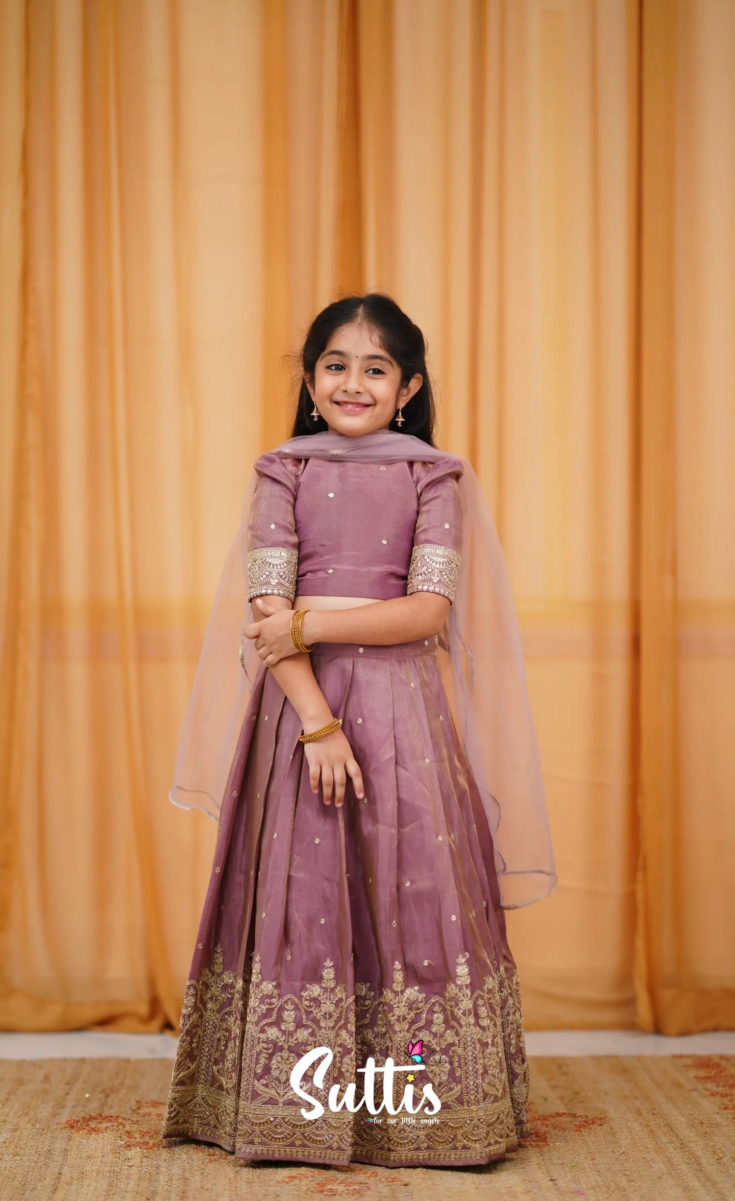 Gaji Silk Croptop &amp; Skirt - Mauve Kids-Suttis