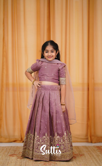 Gaji Silk Croptop &amp; Skirt - Mauve Kids-Suttis