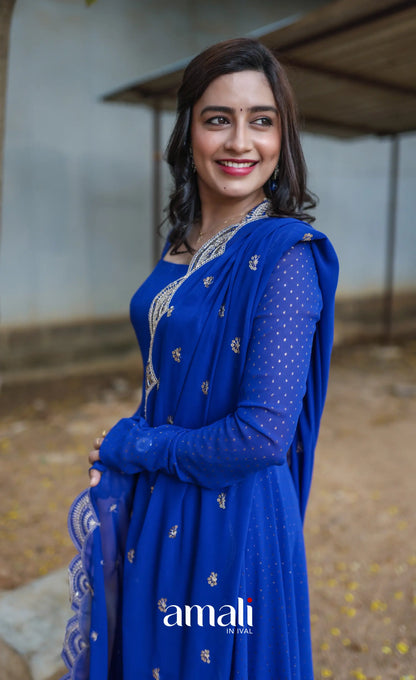 Georgette Anarkali - Royal Blue - Anarkalis