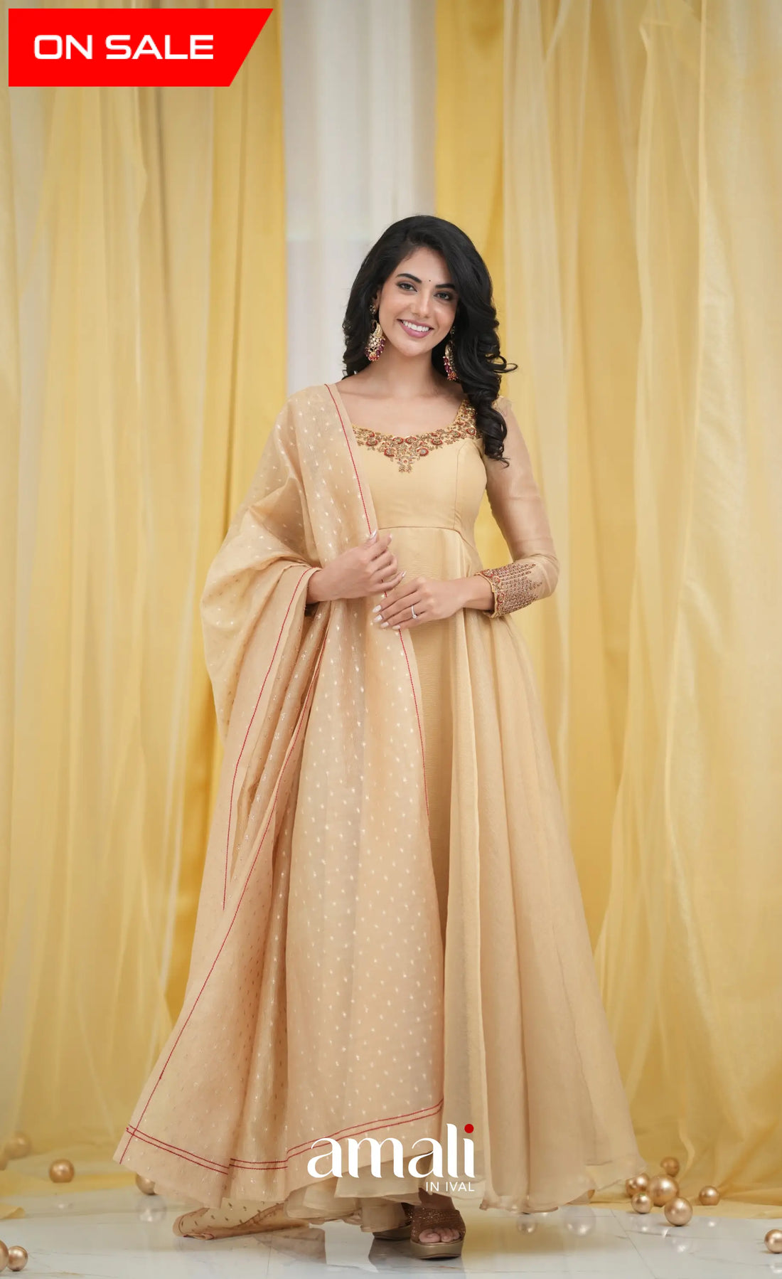Gold Aari Handworked Anarkali Anarkalis