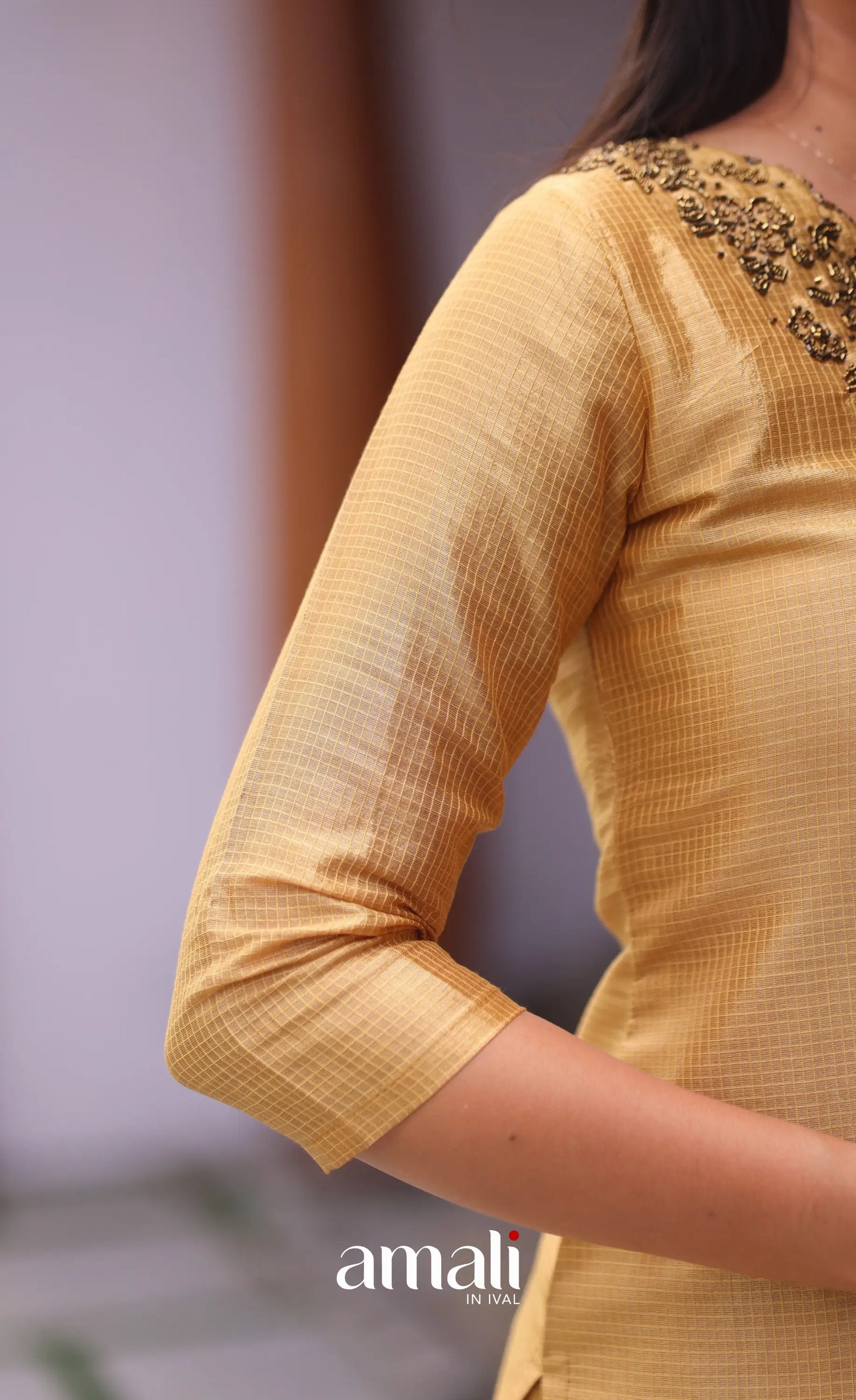 Golden yellow Tissue Blend Salwar Set - salwar