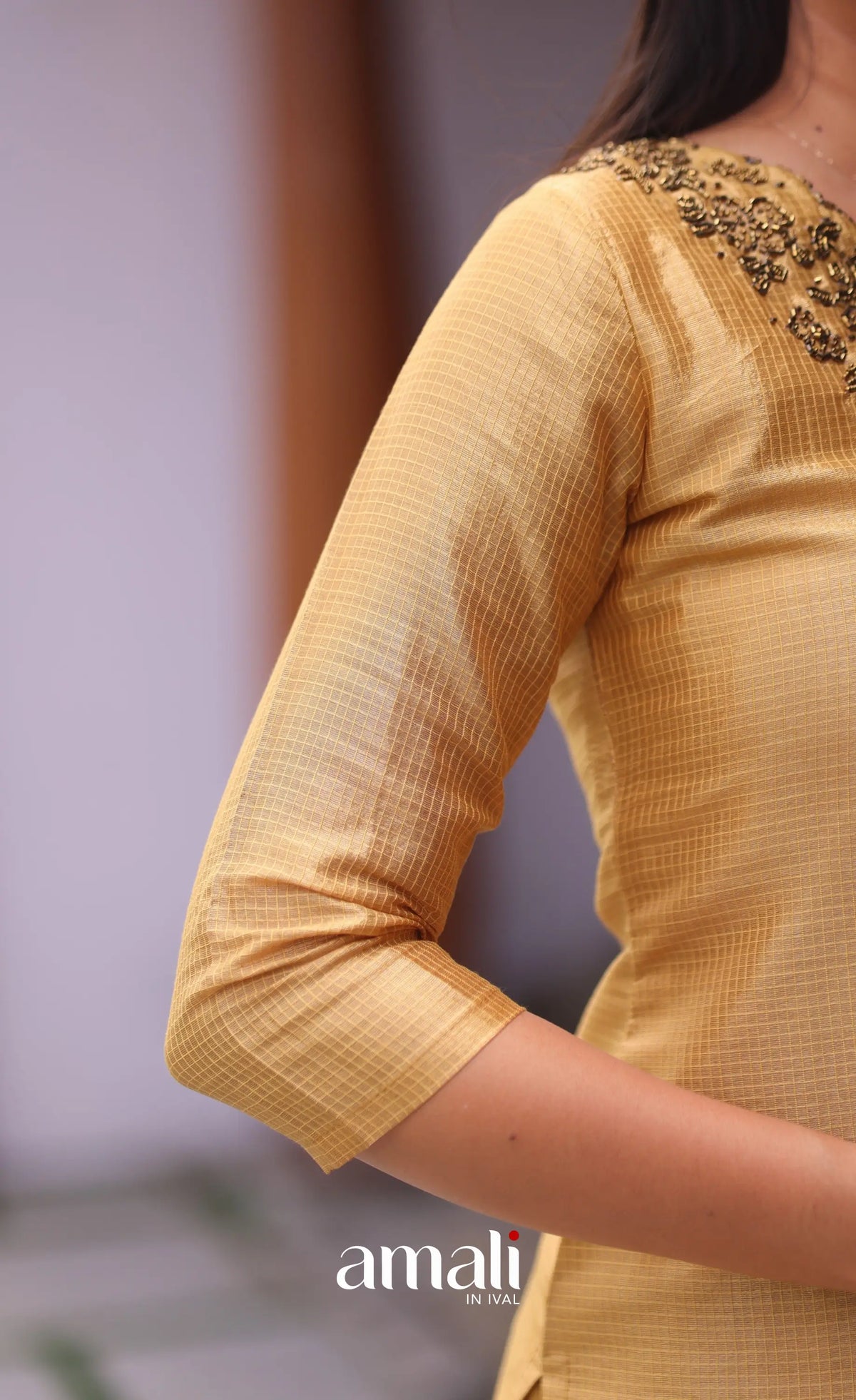 Golden yellow Tissue Blend Salwar Set - salwar