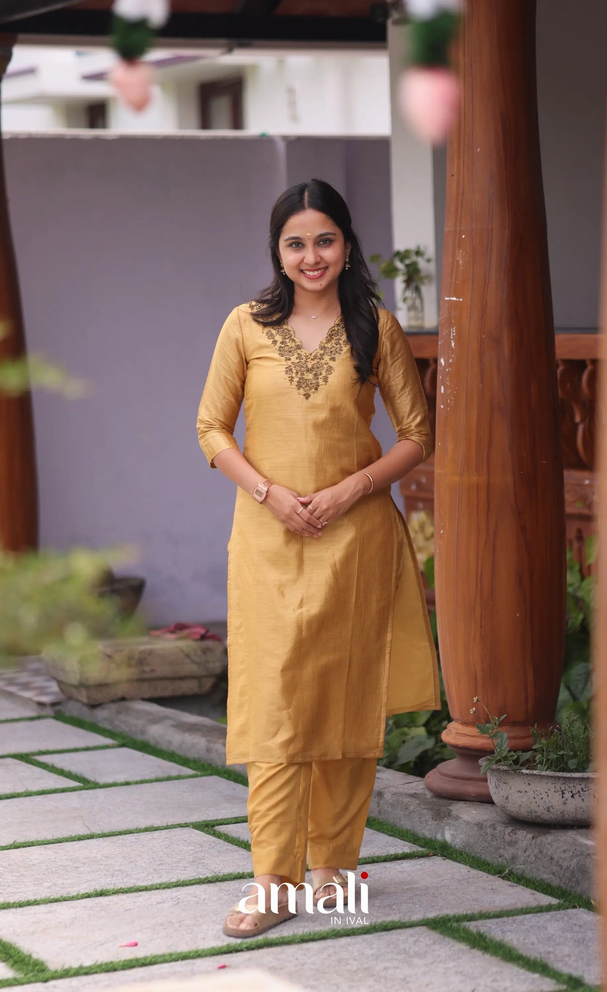 Golden yellow Tissue Blend Salwar Set - salwar