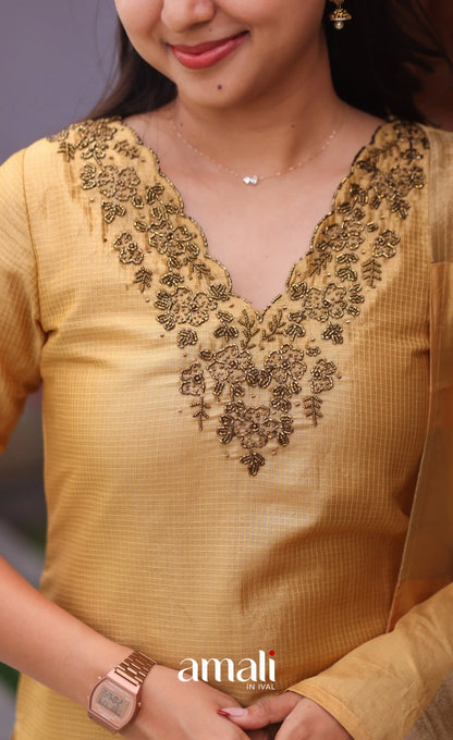 Golden yellow Tissue Blend Salwar Set - salwar