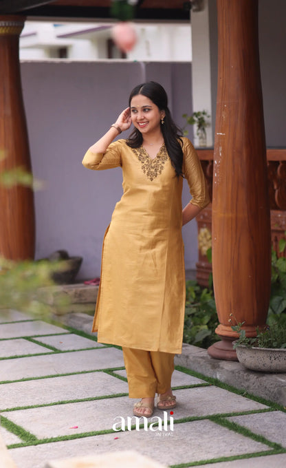 Golden yellow Tissue Blend Salwar Set - salwar