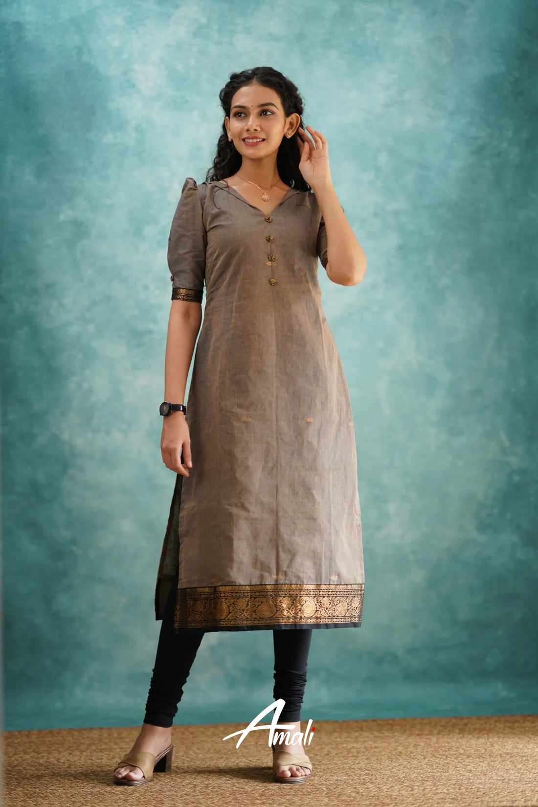 Grayish Brown Cotton Kurti Kurti