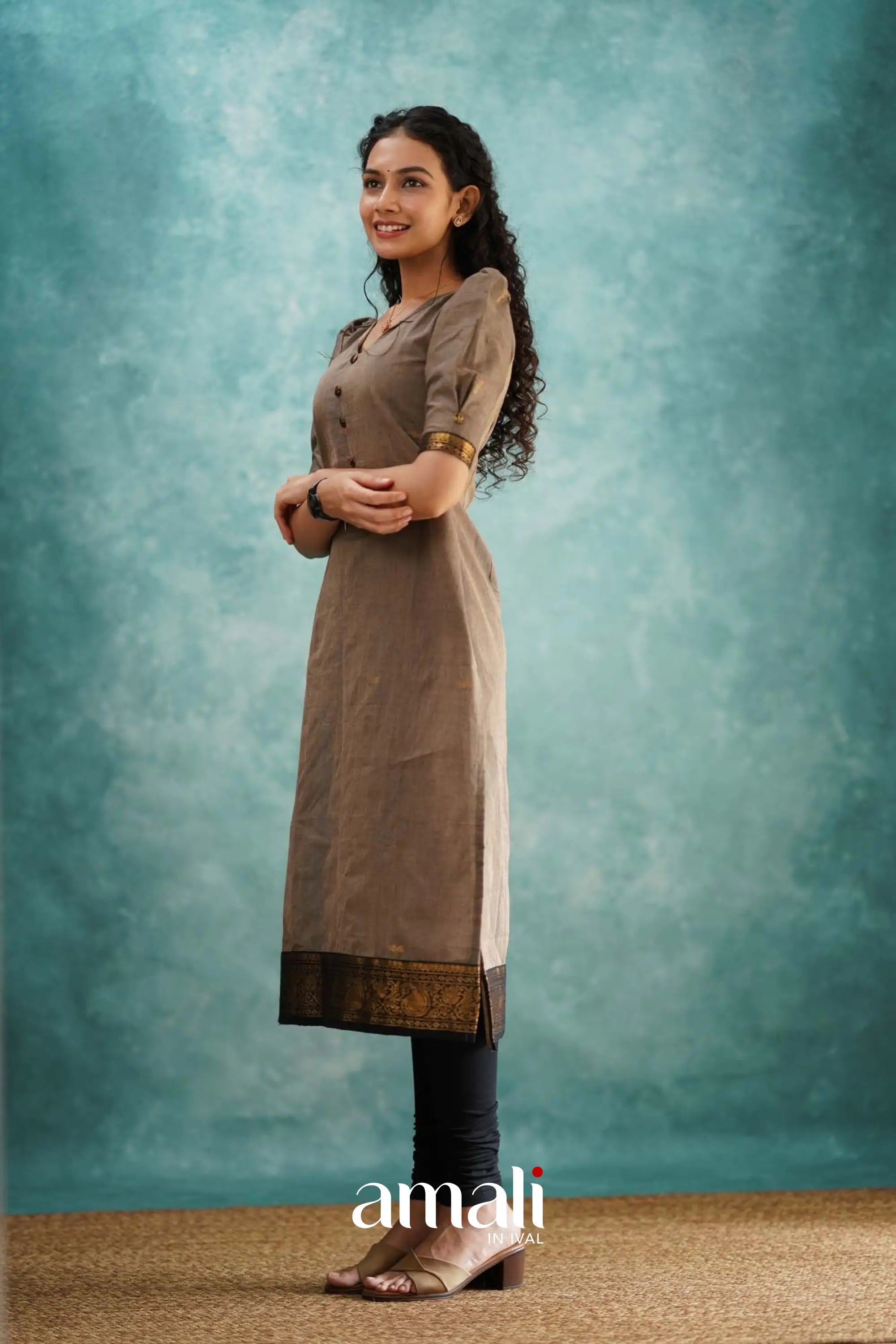 Grayish Brown Cotton Kurti Kurti