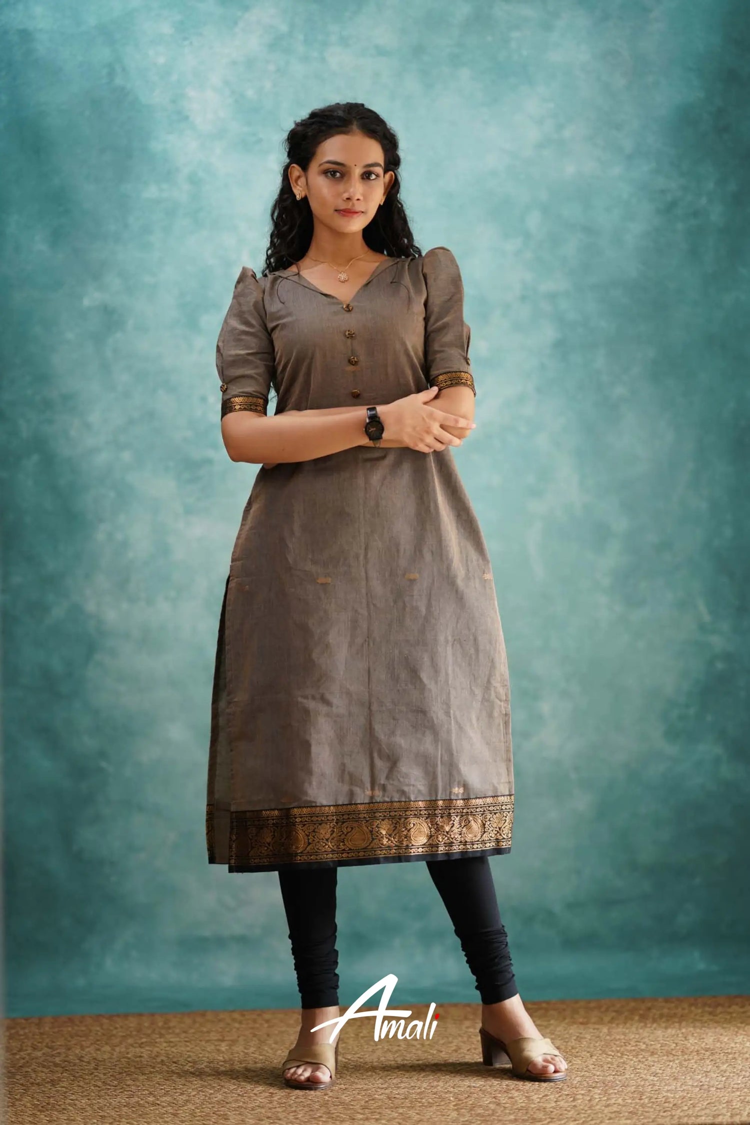 Grayish Brown Cotton Kurti Kurti