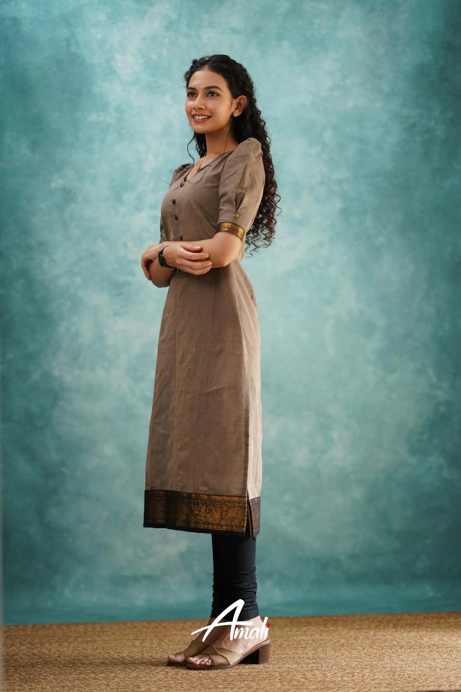 Grayish Brown Cotton Kurti Kurti