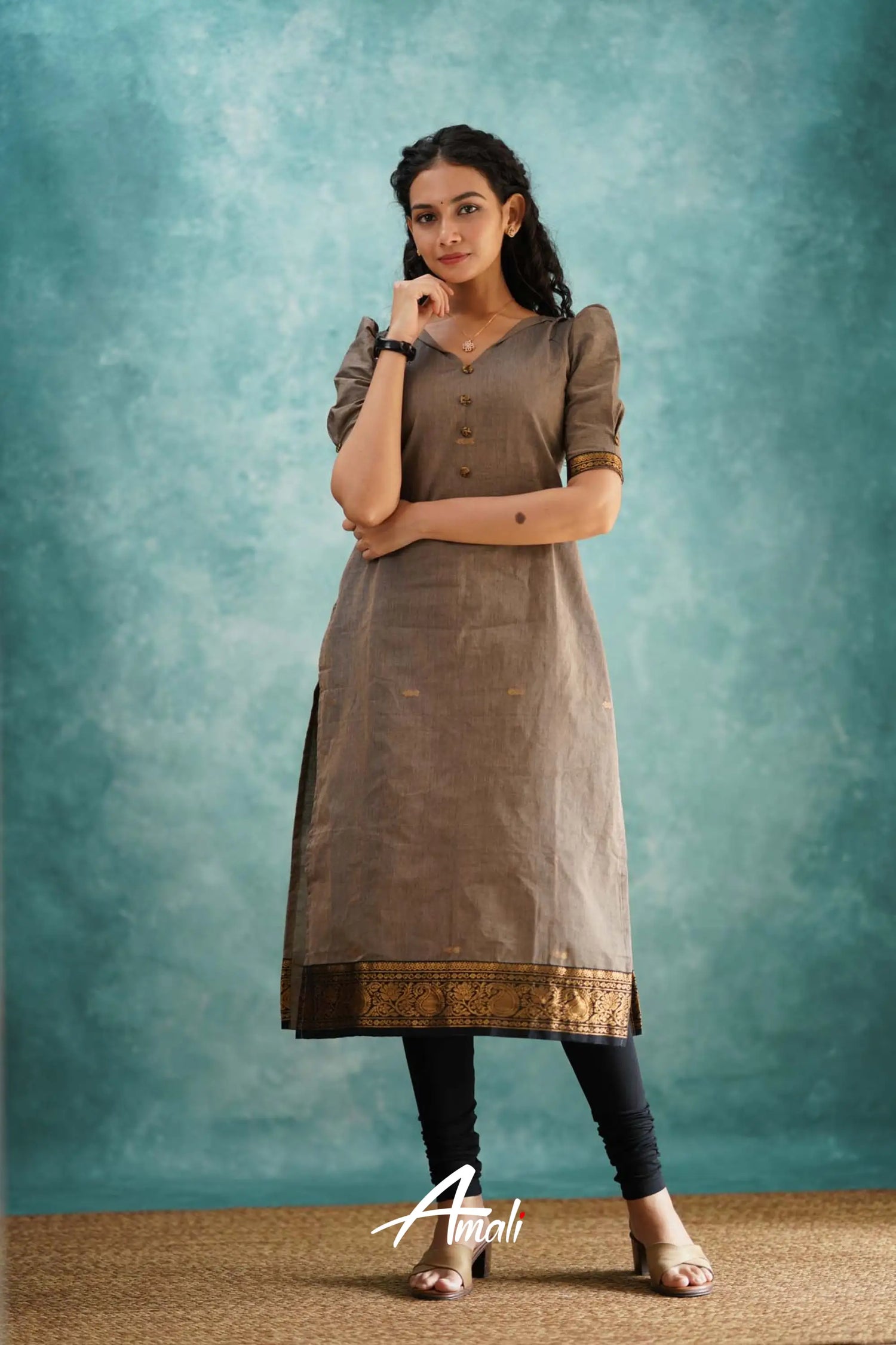 Grayish Brown Cotton Kurti Kurti