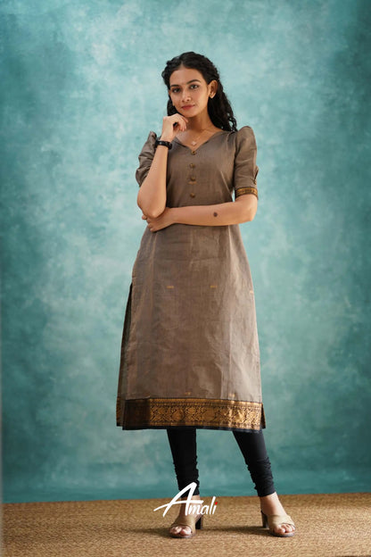 Grayish Brown Cotton Kurti Kurti