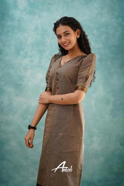 Grayish Brown Cotton Kurti Kurti