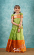 Green Shade And Orange Tone Organza Pavadai Sattai Kids-Suttis