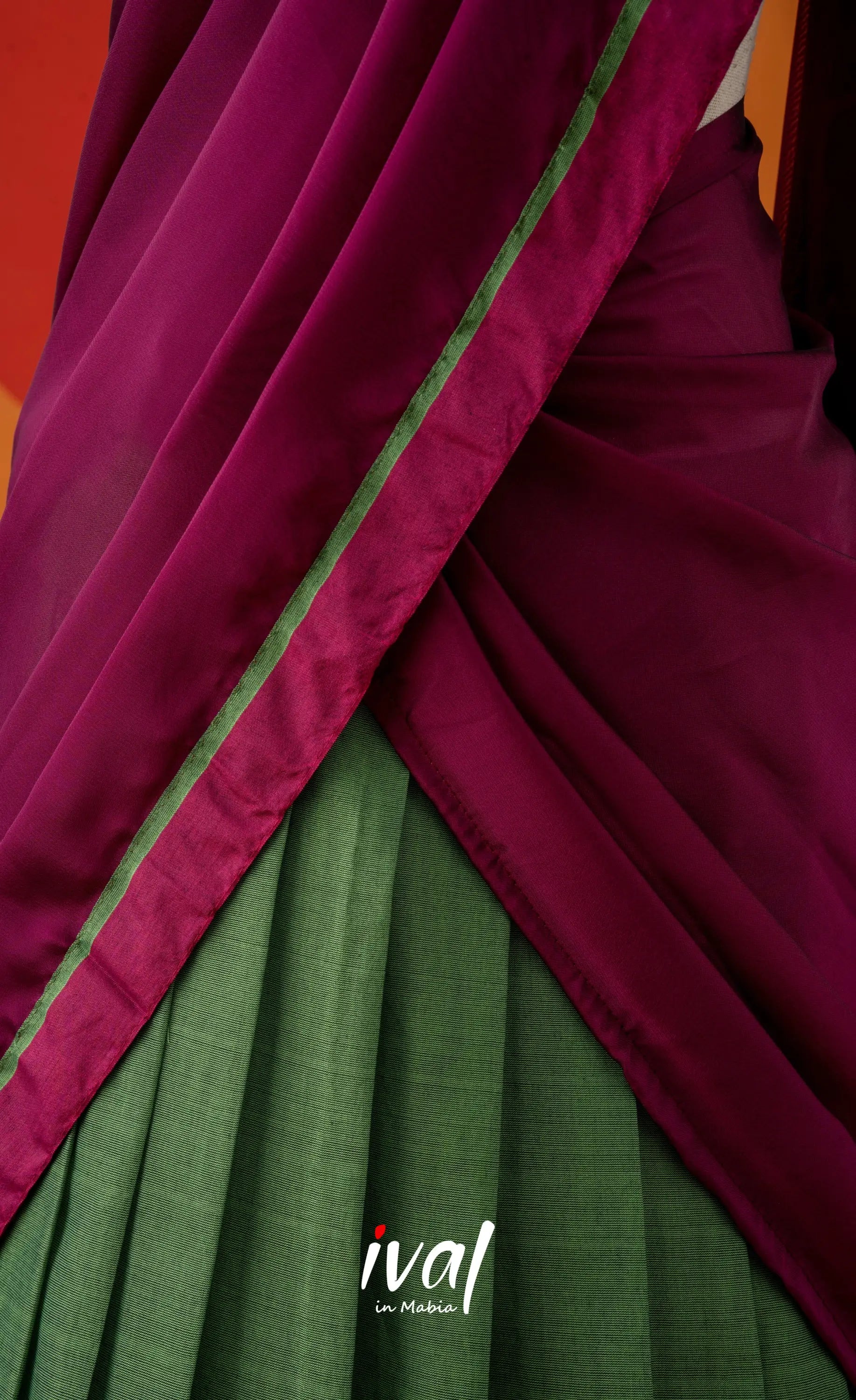 Green with Magenta Pink Semi-Stitched Cotton Halfsaree Half Sarees