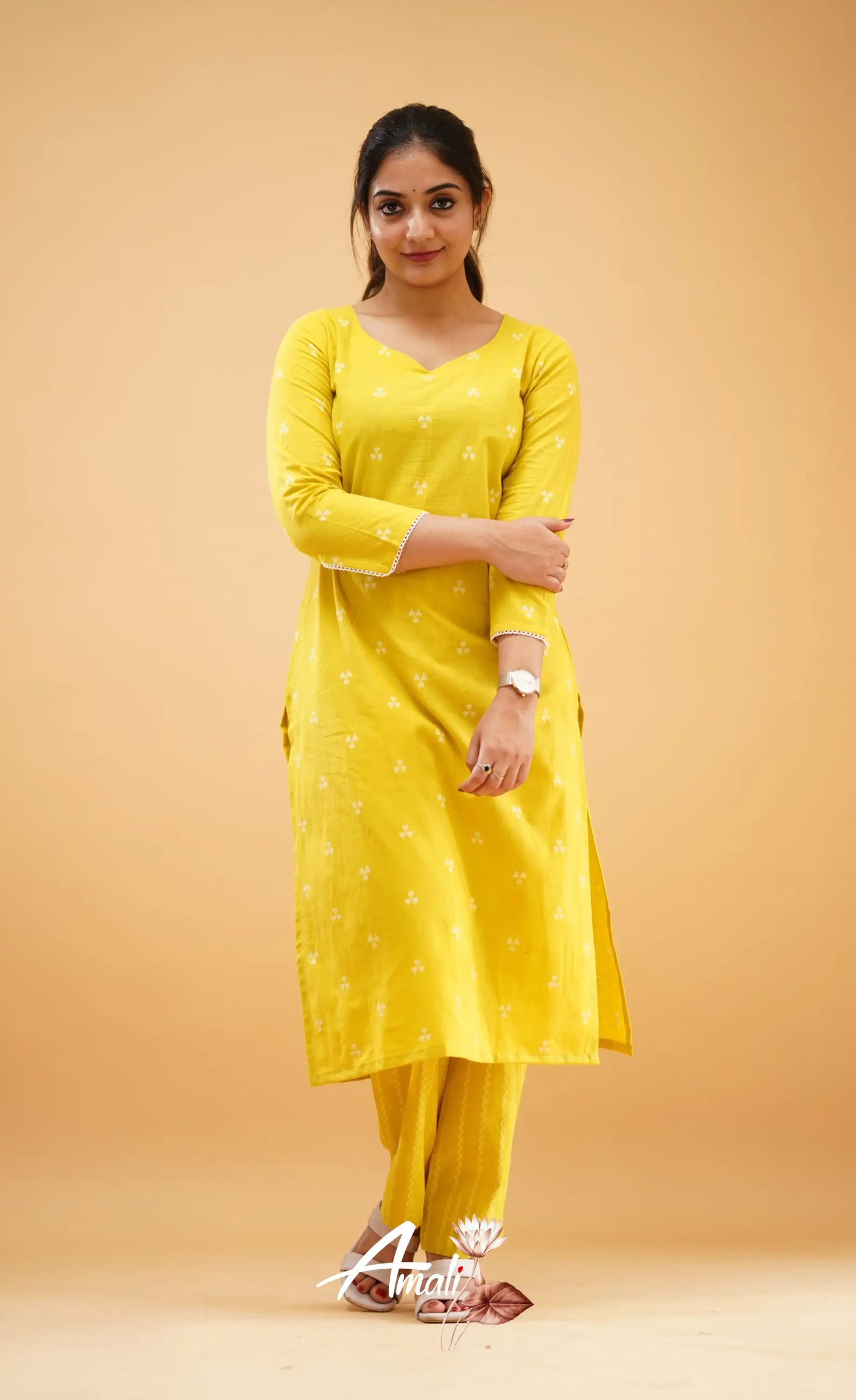 Greenish Yellow Handloom Cotton Co-Ord Set