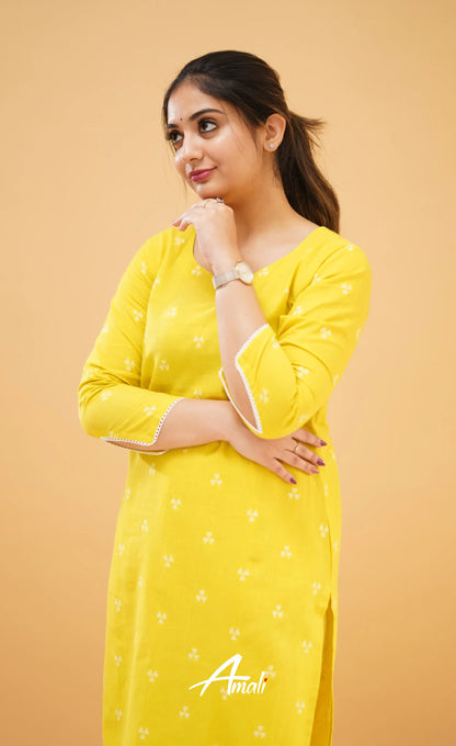 Greenish Yellow Handloom Cotton Co-Ord Set