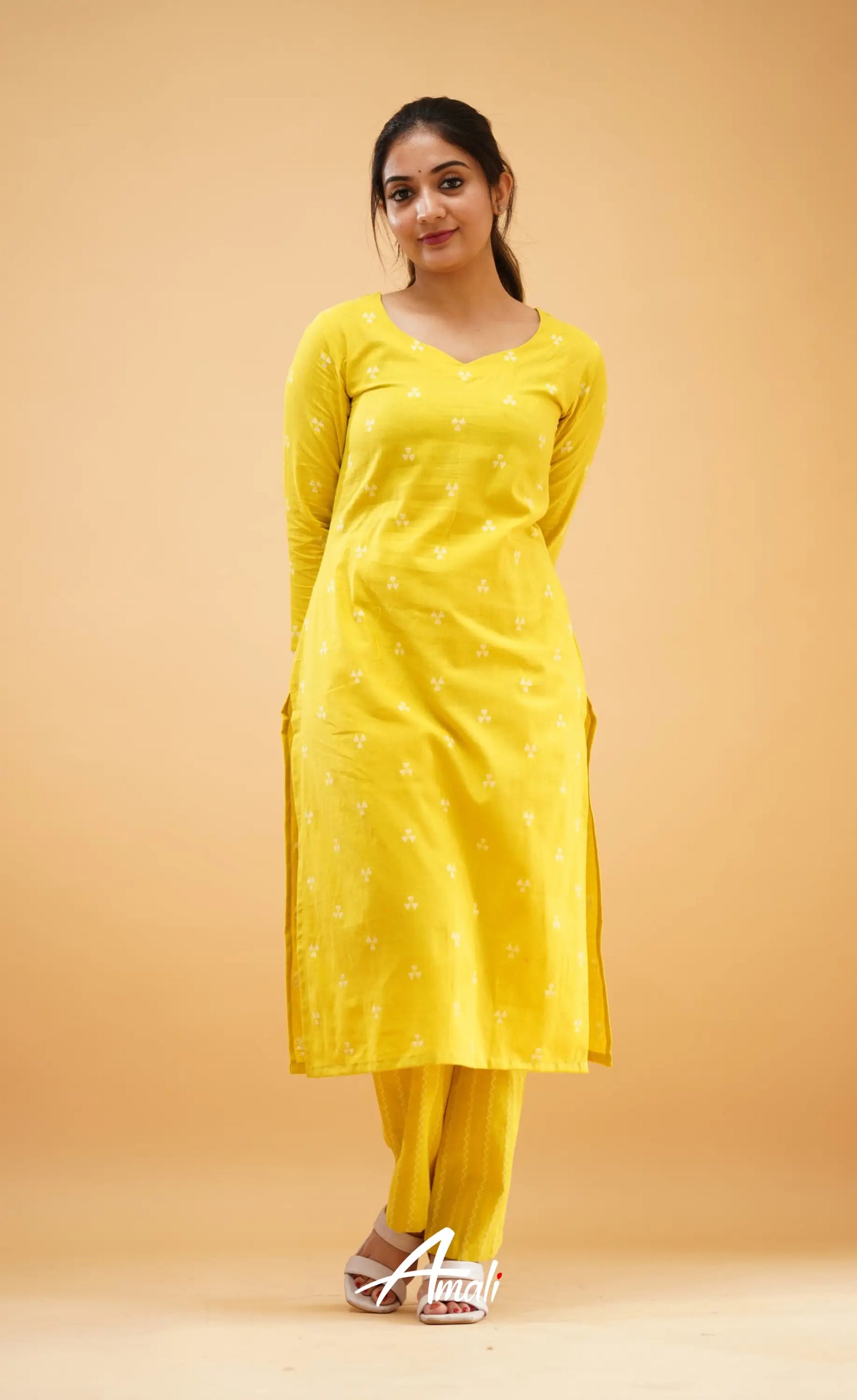 Greenish Yellow Handloom Cotton Co-Ord Set