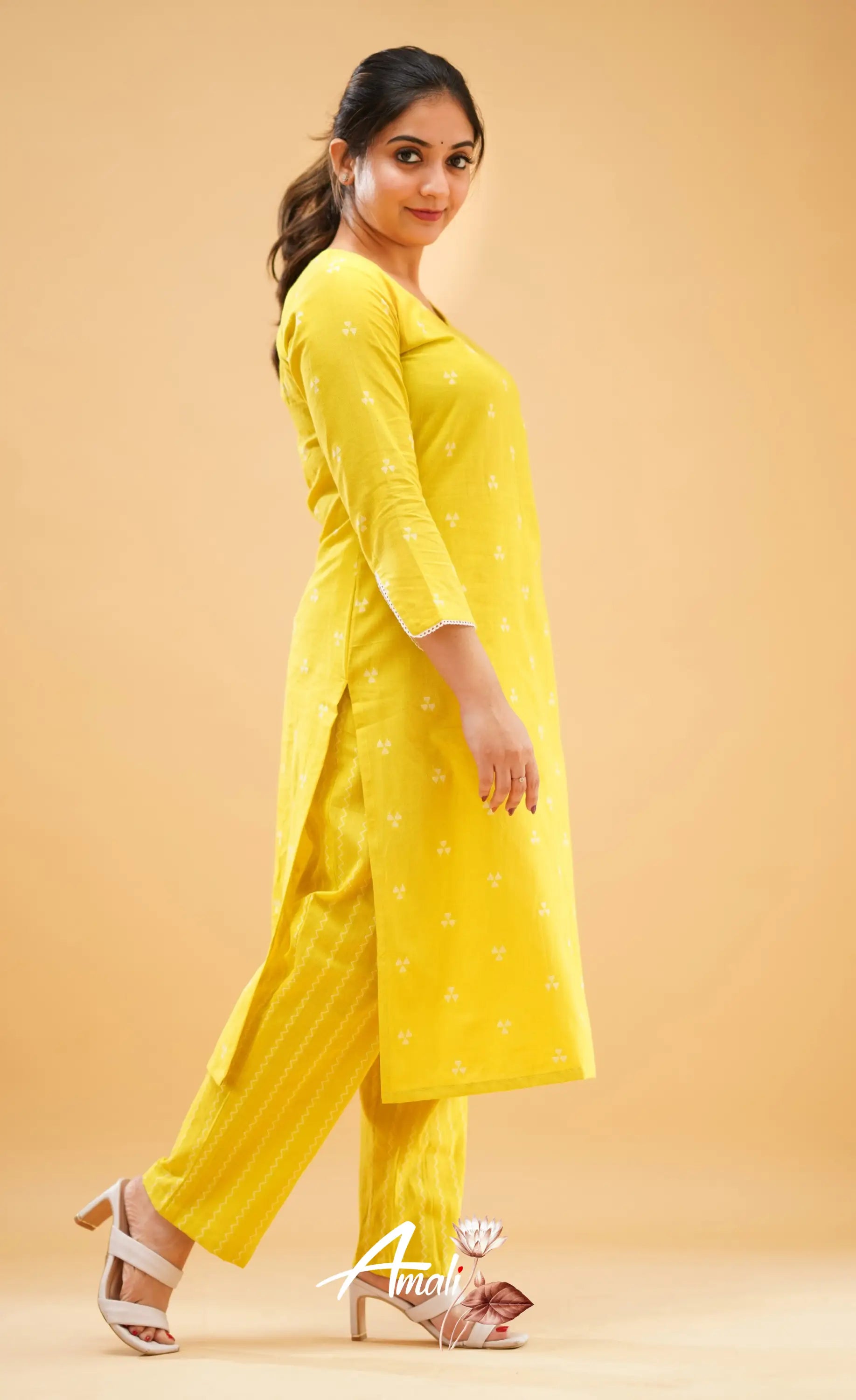 Greenish Yellow Handloom Cotton Co-Ord Set