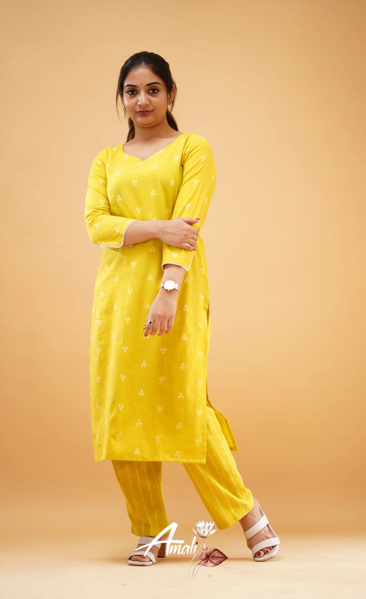 Greenish Yellow Handloom Cotton Co-Ord Set