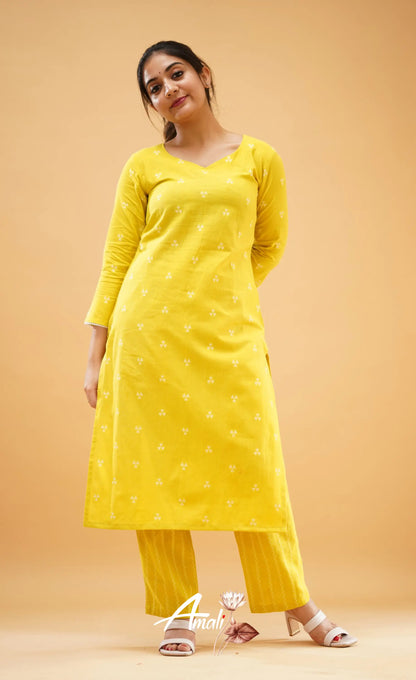 Greenish Yellow Handloom Cotton Co-Ord Set