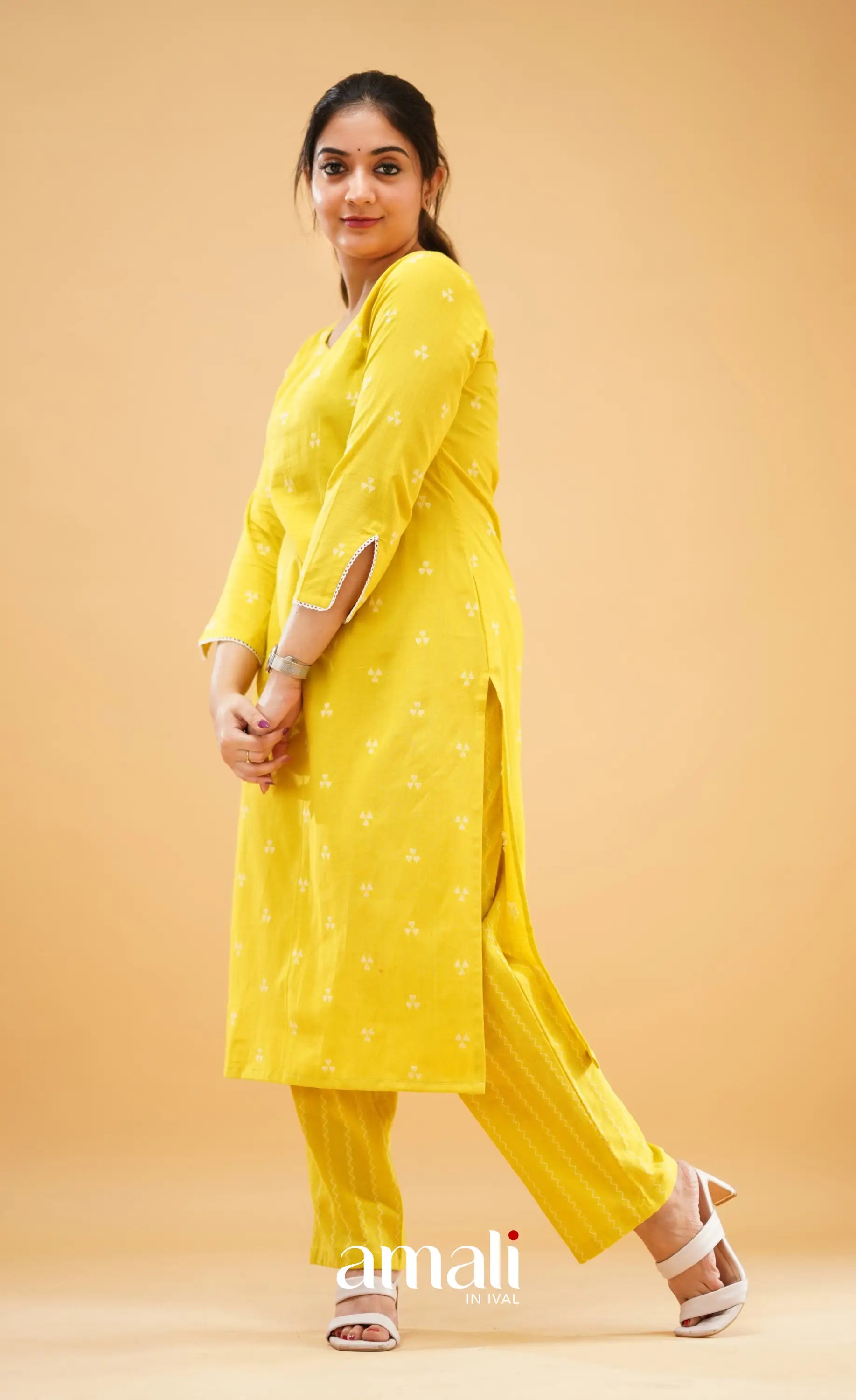 Greenish Yellow Handloom Cotton Co-Ord Set