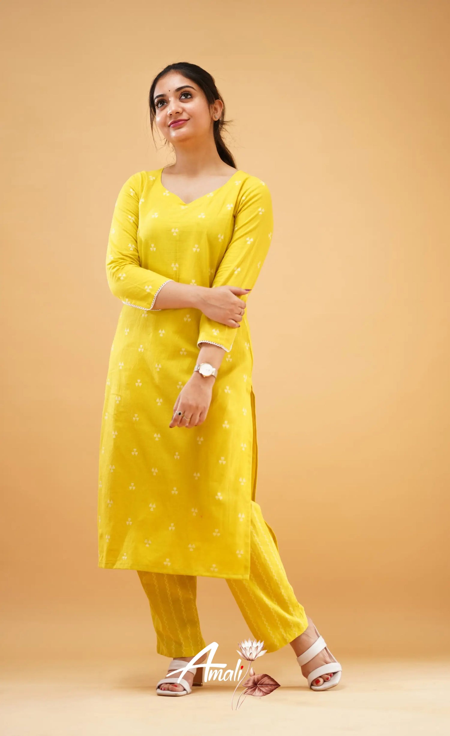 Greenish Yellow Handloom Cotton Co-Ord Set