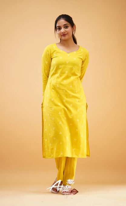 Greenish Yellow Handloom Cotton Co-Ord Set