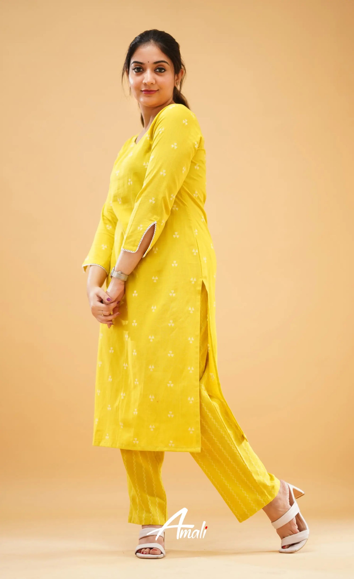 Greenish Yellow Handloom Cotton Co-Ord Set