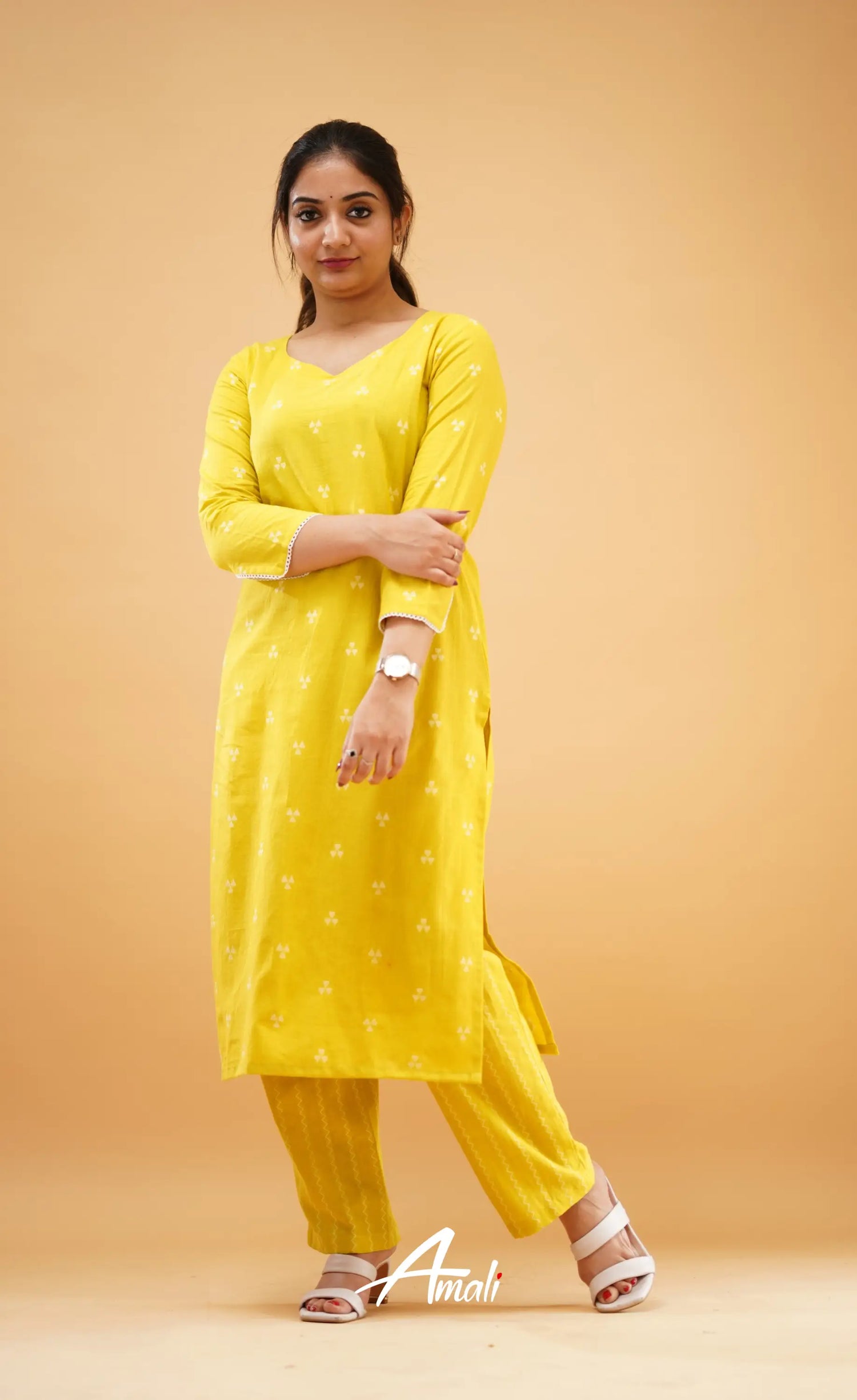 Greenish Yellow Handloom Cotton Co-Ord Set