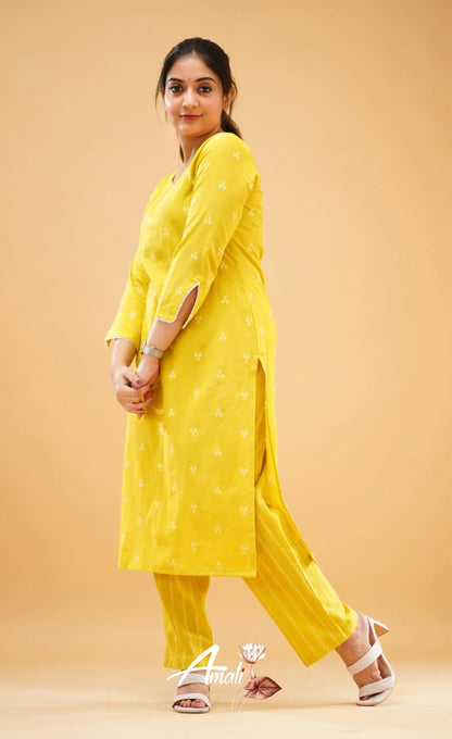 Greenish Yellow Handloom Cotton Co-Ord Set