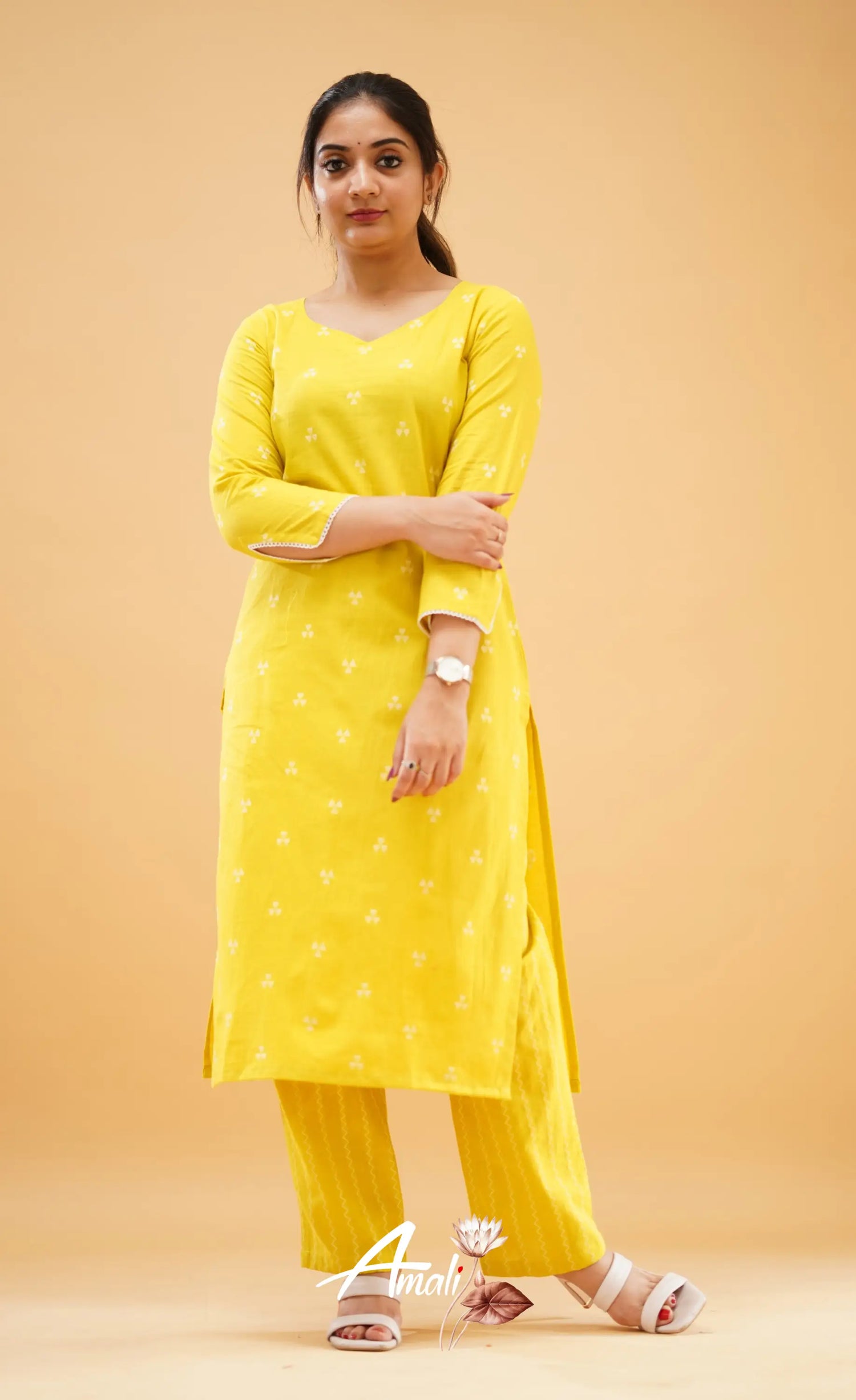 Greenish Yellow Handloom Cotton Co-Ord Set