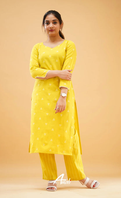 Greenish Yellow Handloom Cotton Co-Ord Set