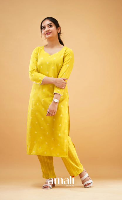 Greenish Yellow Handloom Cotton Co-Ord Set