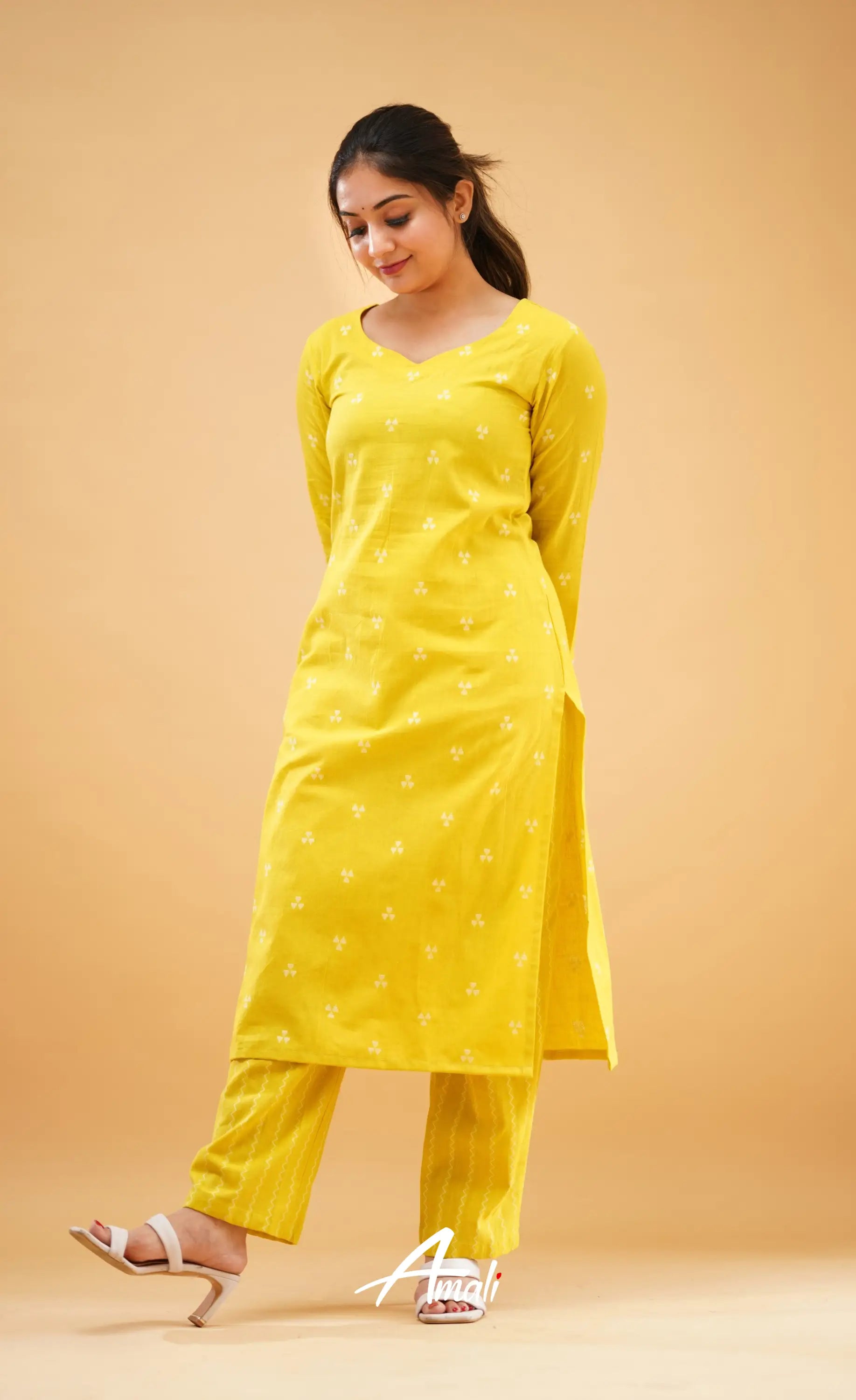 Greenish Yellow Handloom Cotton Co-Ord Set