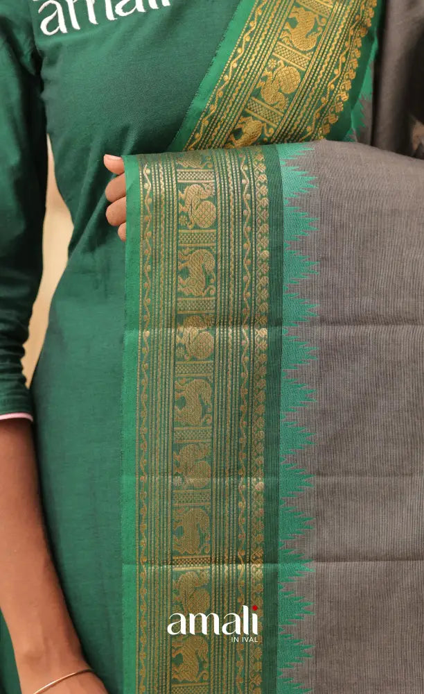 Grey With Deep Green Chettinad Cotton Dupatta salwar