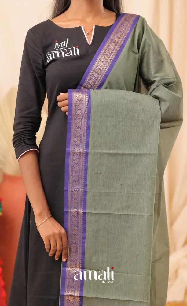 Greyish Green With Deep Blue Chettinad Cotton Dupatta salwar