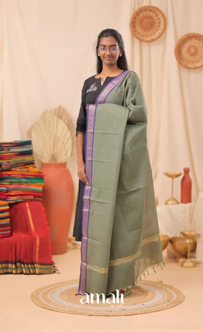 Greyish Green With Deep Blue Chettinad Cotton Dupatta salwar