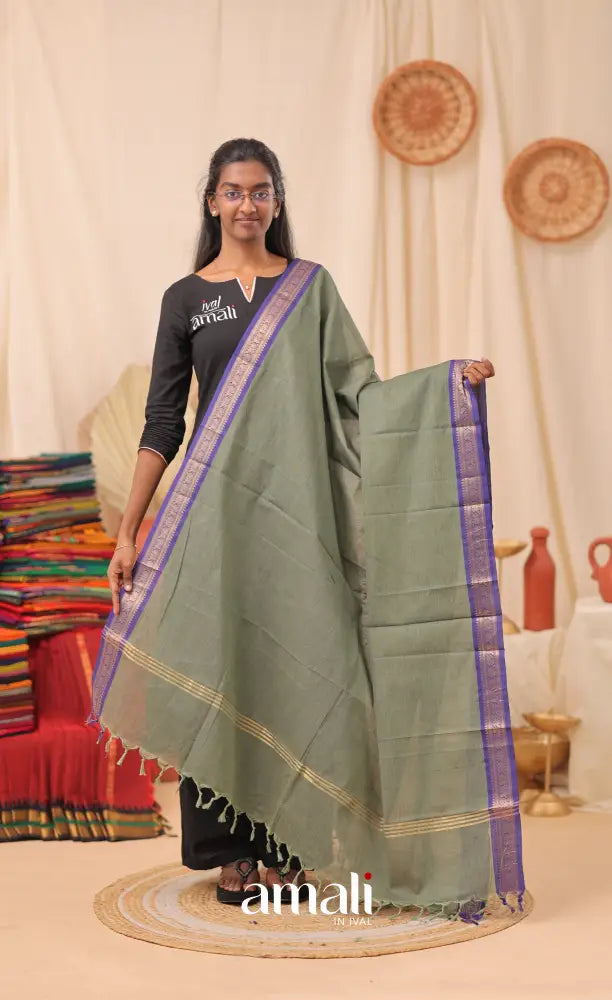 Greyish Green With Deep Blue Chettinad Cotton Dupatta salwar