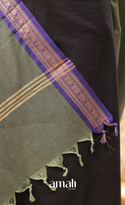 Greyish Green With Deep Blue Chettinad Cotton Dupatta salwar