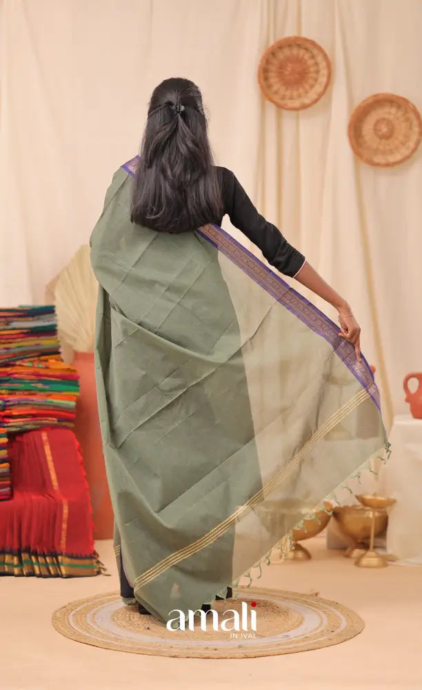 Greyish Green With Deep Blue Chettinad Cotton Dupatta salwar