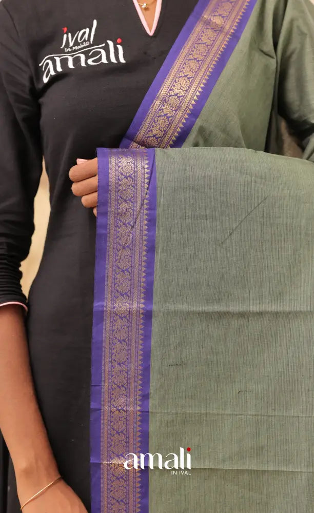Greyish Green With Deep Blue Chettinad Cotton Dupatta salwar