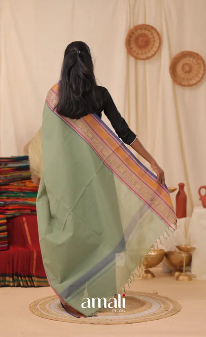 Greyish Sea-Green With Multicolours Chettinad Cotton Dupatta salwar